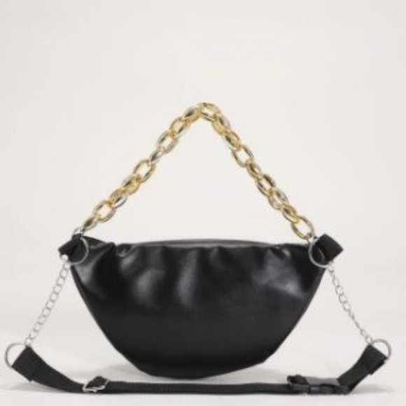 Belt Bag FANNY PACK Crossbody Gold Chain SLEEK CHIC Black Bum Bag Contemporary - Picture 5 of 6